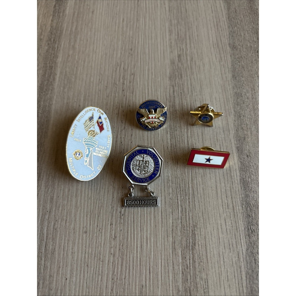 Lot Of 5 Vintage Intelligence Government President Hospital Volunteer Pins
